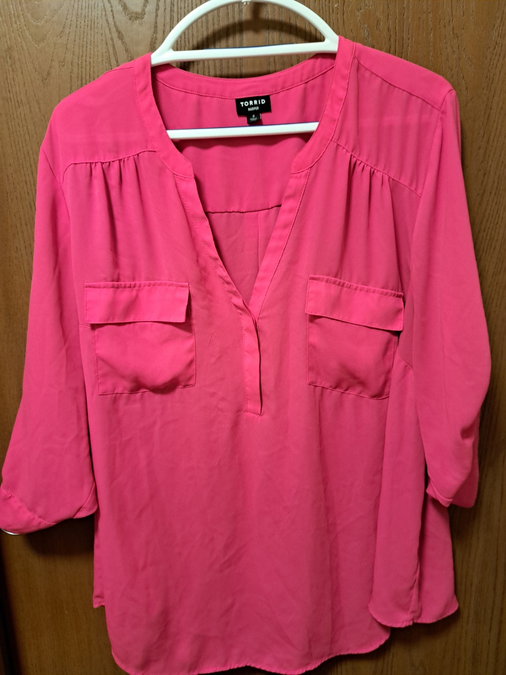 Torrid Pink V-Neck Pocket Blouse